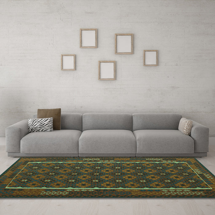 Machine Washable Oriental Turquoise Traditional Area Rugs in a Living Room,, wshcon2253turq