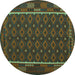 Round Machine Washable Oriental Turquoise Traditional Area Rugs, wshcon2253turq