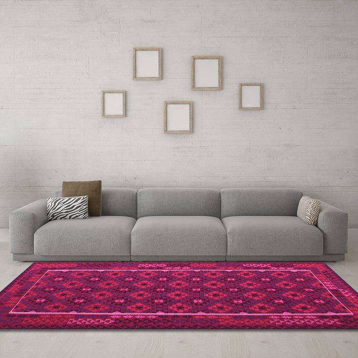 Machine Washable Oriental Pink Traditional Rug in a Living Room, wshcon2253pnk