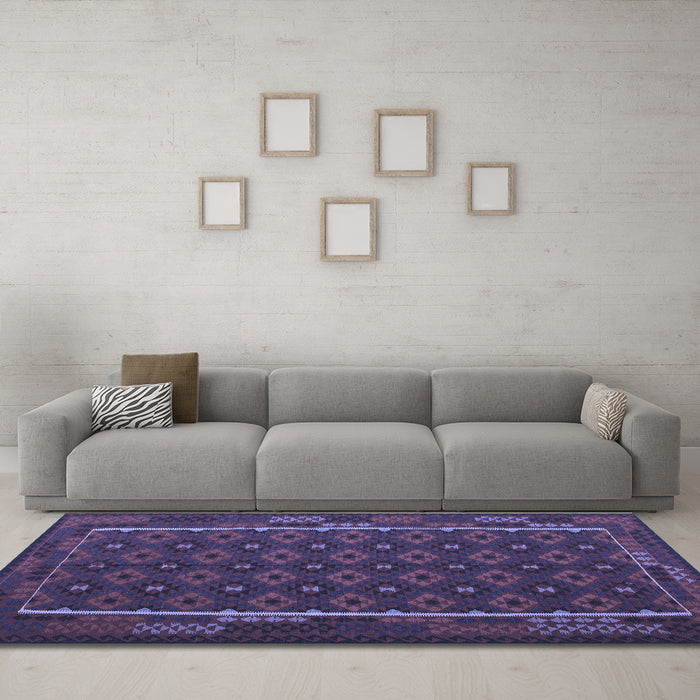 Machine Washable Oriental Blue Traditional Rug in a Living Room, wshcon2253blu