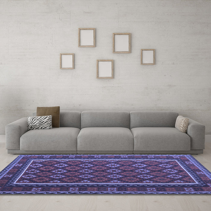 Machine Washable Oriental Blue Traditional Rug in a Living Room, wshcon2254blu