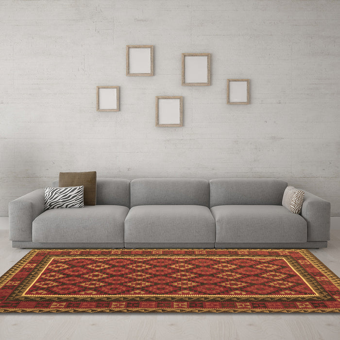 Machine Washable Oriental Brown Traditional Rug in a Living Room,, wshcon2254brn