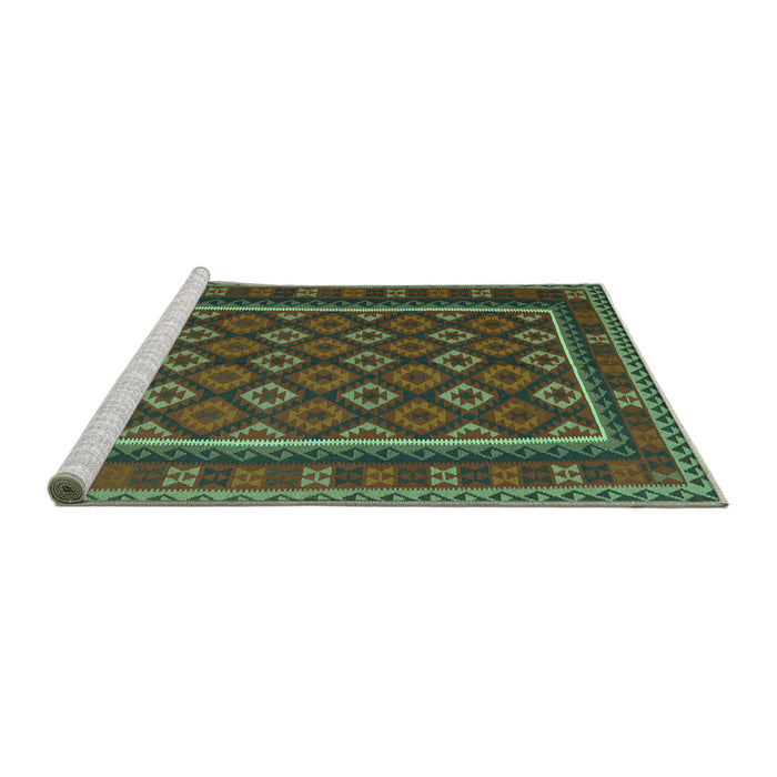 Sideview of Machine Washable Oriental Turquoise Traditional Area Rugs, wshcon2254turq