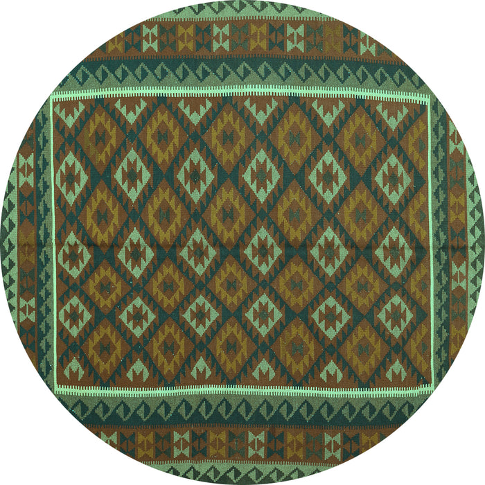 Round Machine Washable Oriental Turquoise Traditional Area Rugs, wshcon2254turq
