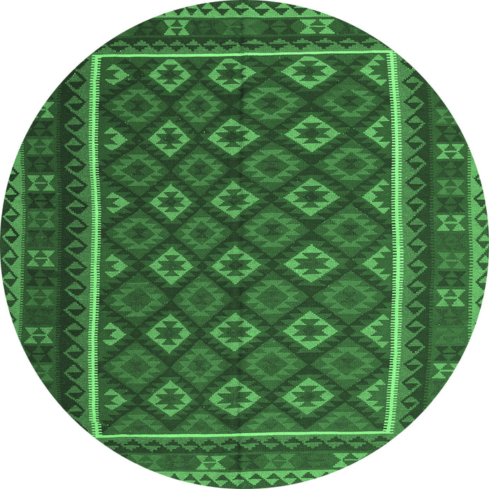 Round Machine Washable Oriental Emerald Green Traditional Area Rugs, wshcon2254emgrn