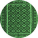 Round Machine Washable Oriental Emerald Green Traditional Area Rugs, wshcon2254emgrn