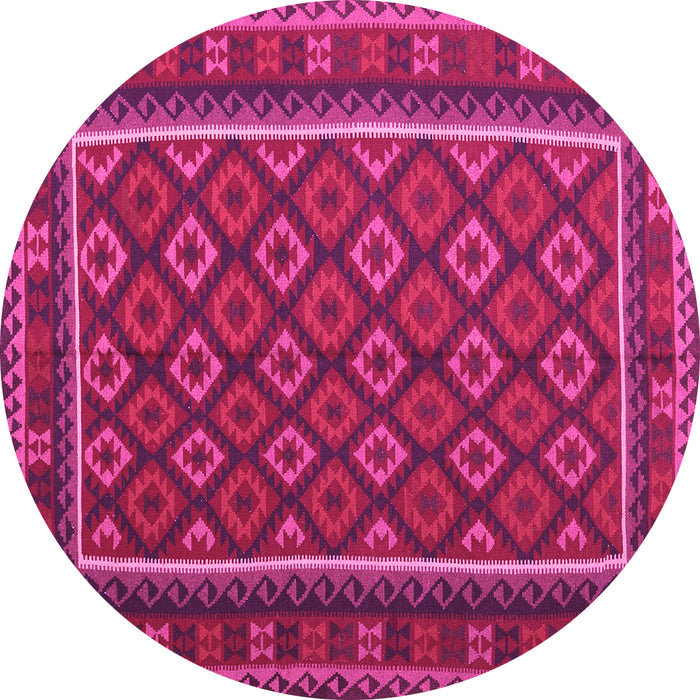 Round Machine Washable Oriental Pink Traditional Rug, wshcon2254pnk