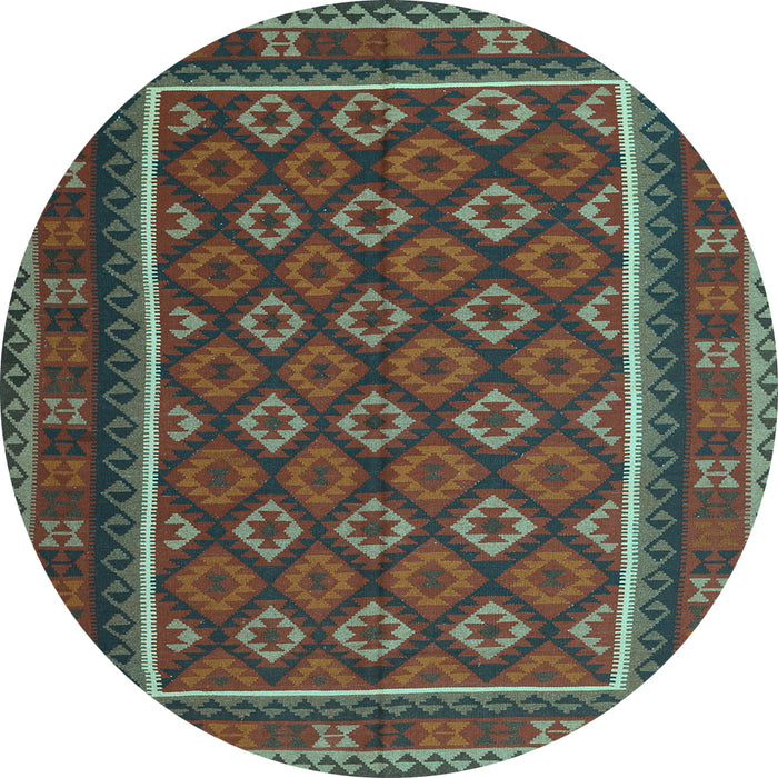 Round Machine Washable Oriental Light Blue Traditional Rug, wshcon2254lblu