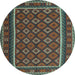 Round Machine Washable Oriental Light Blue Traditional Rug, wshcon2254lblu