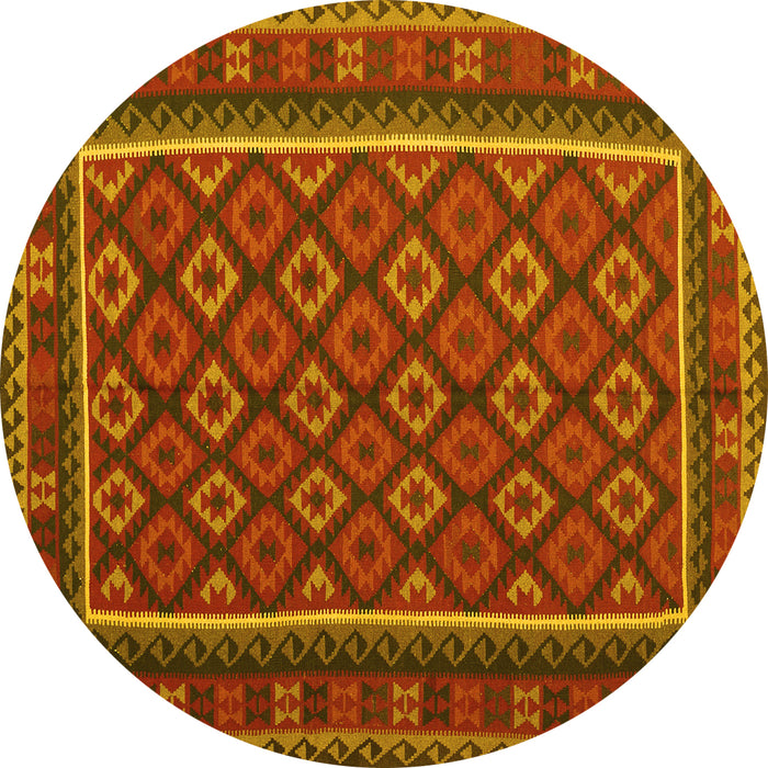 Round Machine Washable Oriental Yellow Traditional Rug, wshcon2254yw