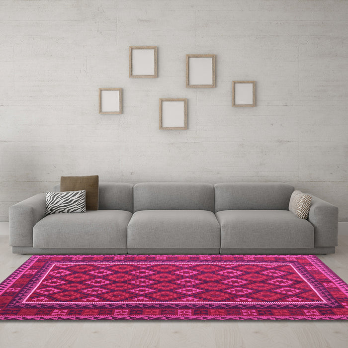 Machine Washable Oriental Pink Traditional Rug in a Living Room, wshcon2254pnk