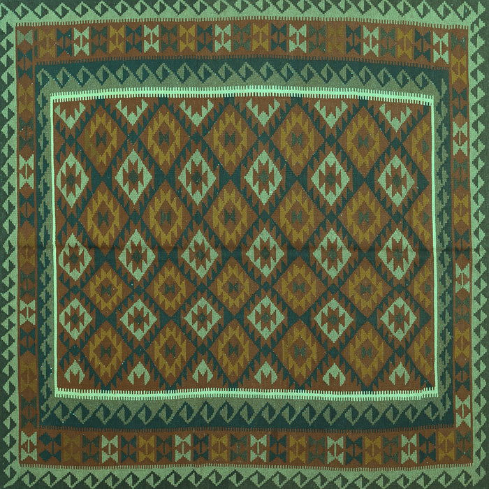 Square Machine Washable Oriental Turquoise Traditional Area Rugs, wshcon2254turq