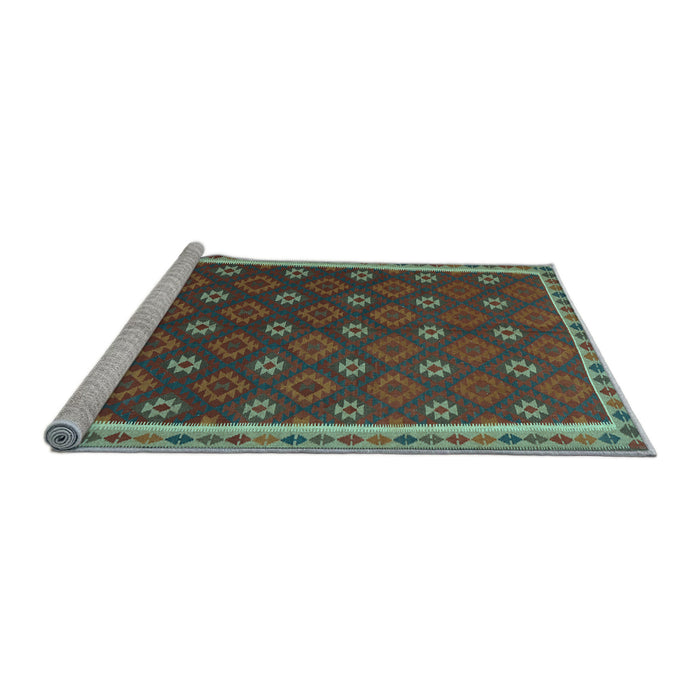 Sideview of Machine Washable Oriental Light Blue Traditional Rug, wshcon2255lblu