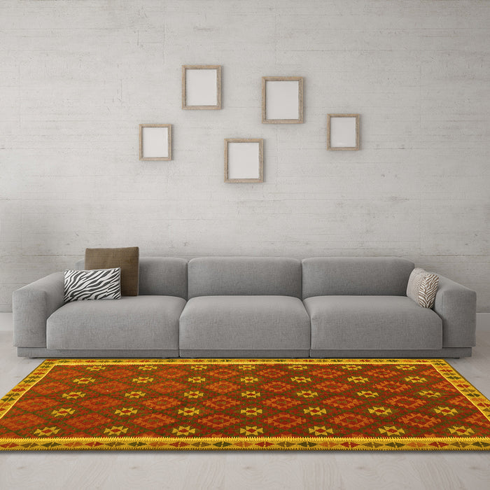 Machine Washable Oriental Yellow Traditional Rug in a Living Room, wshcon2255yw