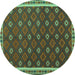 Round Machine Washable Oriental Turquoise Traditional Area Rugs, wshcon2255turq