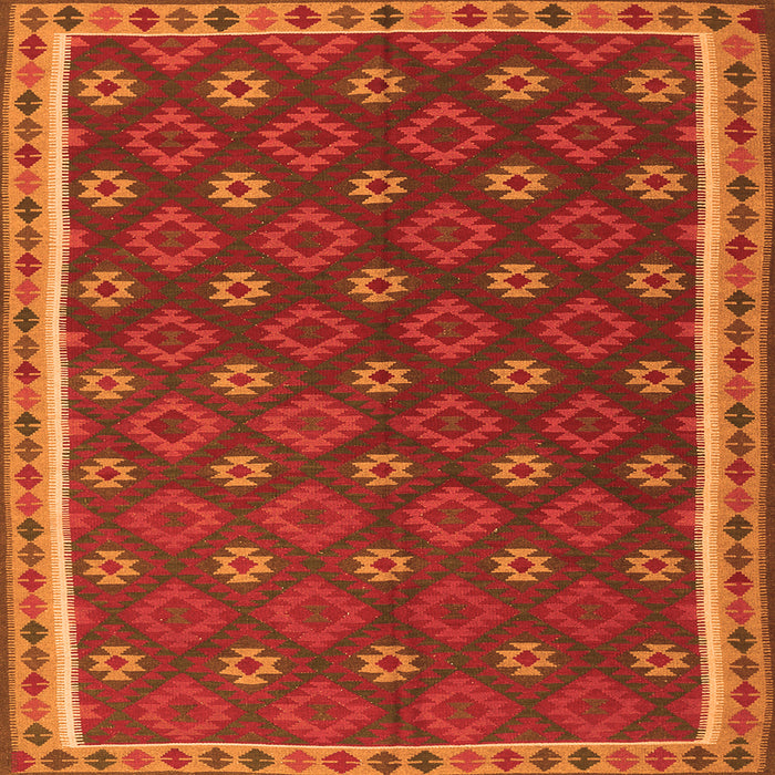 Round Machine Washable Oriental Orange Traditional Area Rugs, wshcon2255org
