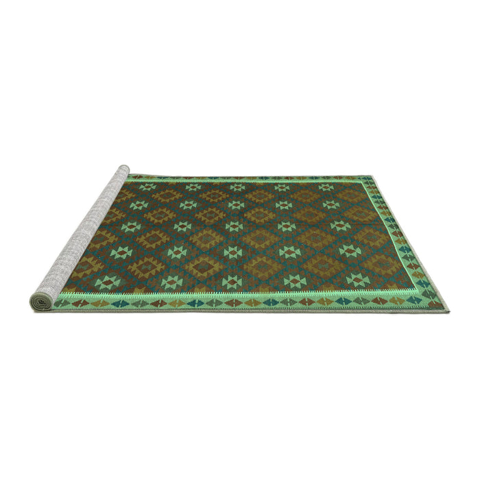 Sideview of Machine Washable Oriental Turquoise Traditional Area Rugs, wshcon2255turq