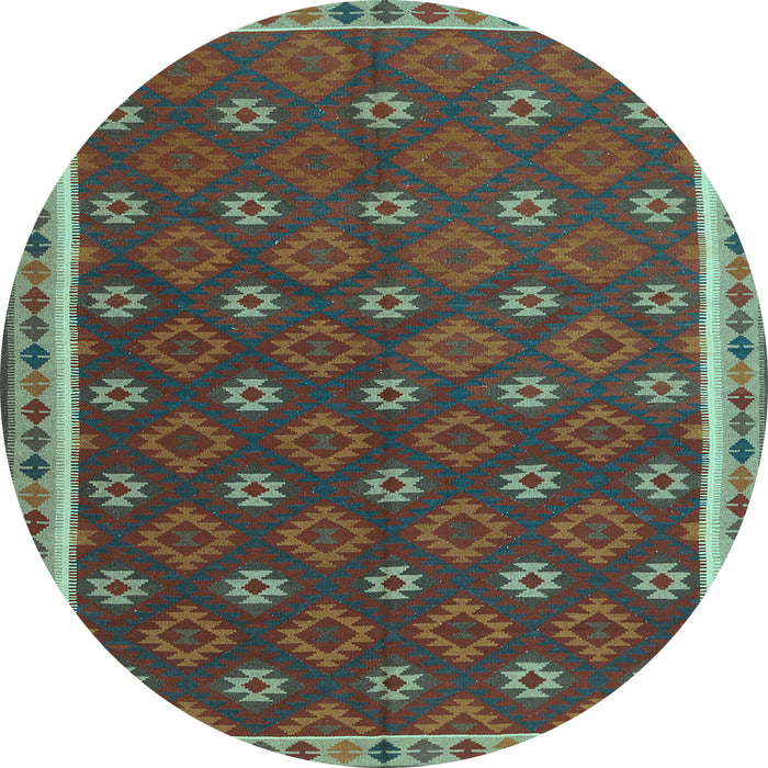 Round Machine Washable Oriental Light Blue Traditional Rug, wshcon2255lblu