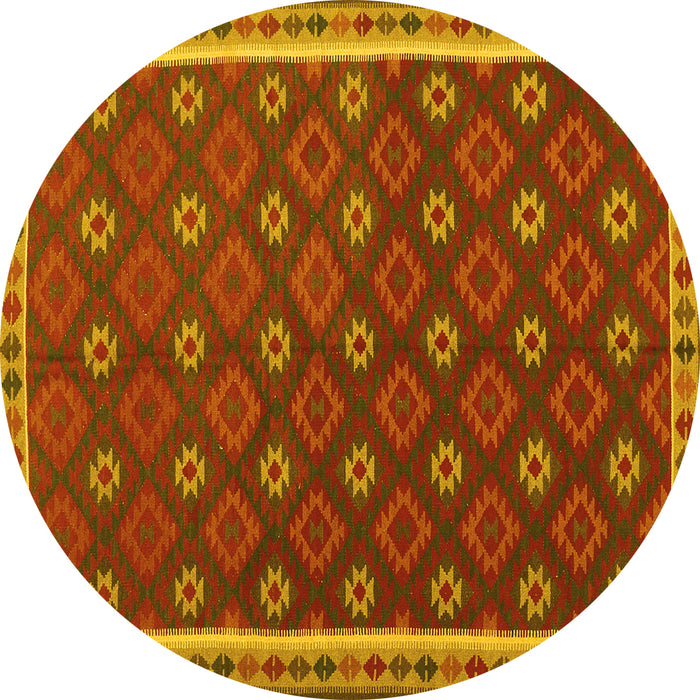 Round Machine Washable Oriental Yellow Traditional Rug, wshcon2255yw