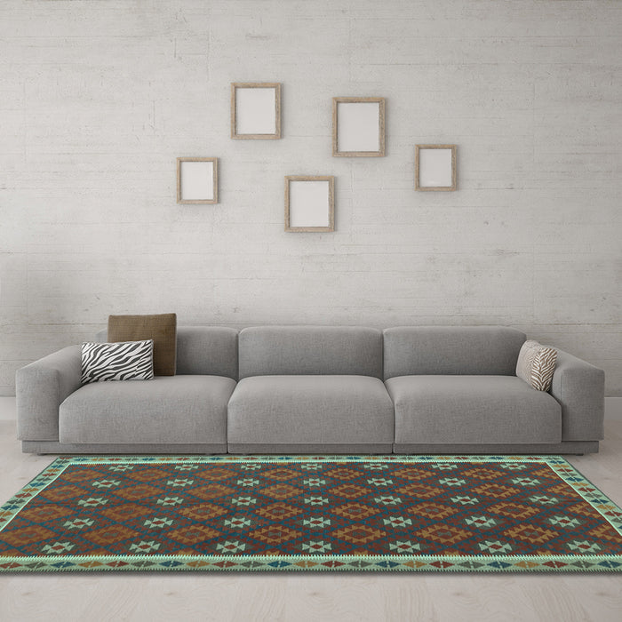 Machine Washable Oriental Light Blue Traditional Rug in a Living Room, wshcon2255lblu