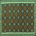 Square Machine Washable Oriental Turquoise Traditional Area Rugs, wshcon2255turq