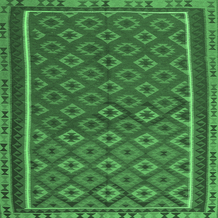 Square Machine Washable Oriental Emerald Green Traditional Area Rugs, wshcon2256emgrn