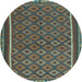 Round Machine Washable Oriental Light Blue Traditional Rug, wshcon2256lblu