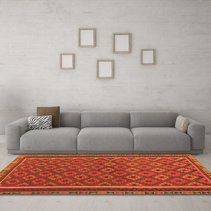 Machine Washable Oriental Orange Traditional Area Rugs in a Living Room, wshcon2256org