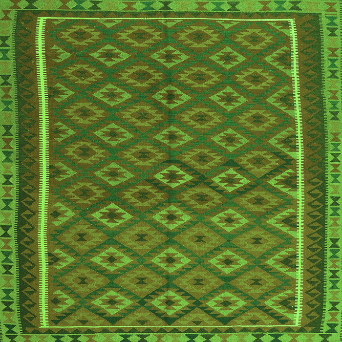 Round Machine Washable Oriental Green Traditional Area Rugs, wshcon2256grn