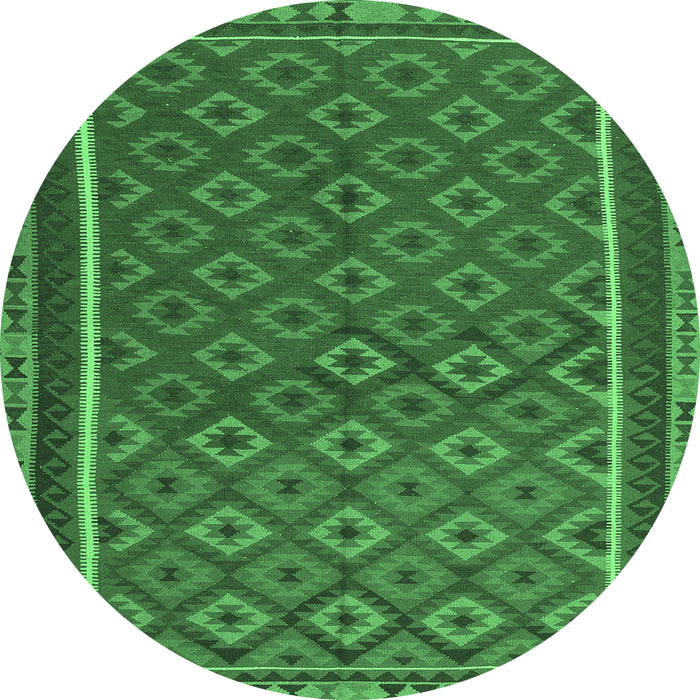 Round Machine Washable Oriental Emerald Green Traditional Area Rugs, wshcon2256emgrn