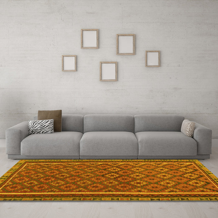 Machine Washable Oriental Yellow Traditional Rug in a Living Room, wshcon2256yw