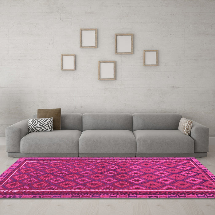 Machine Washable Oriental Pink Traditional Rug in a Living Room, wshcon2256pnk