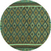 Round Machine Washable Oriental Turquoise Traditional Area Rugs, wshcon2256turq