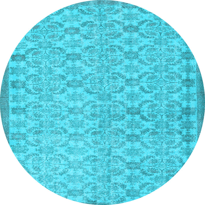 Round Machine Washable Persian Light Blue Bohemian Rug, wshcon2257lblu
