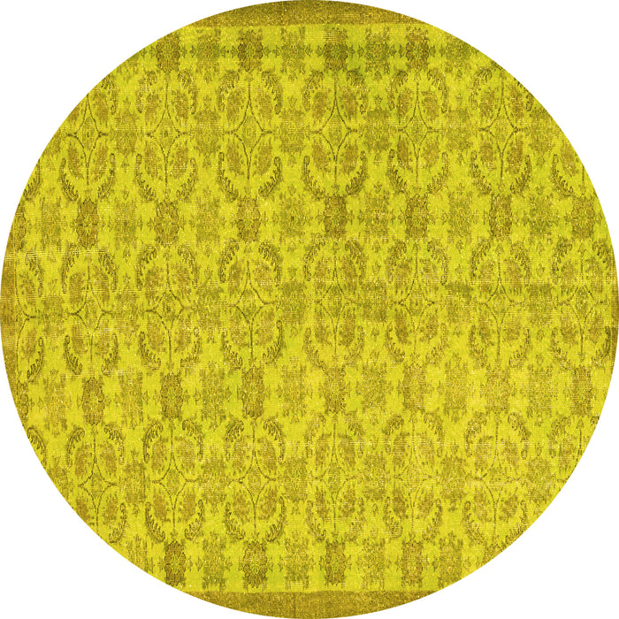 Round Machine Washable Persian Yellow Bohemian Rug, wshcon2257yw