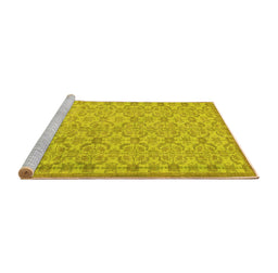 Sideview of Machine Washable Persian Yellow Bohemian Rug, wshcon2257yw