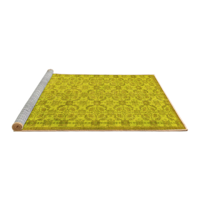 Sideview of Machine Washable Persian Yellow Bohemian Rug, wshcon2257yw