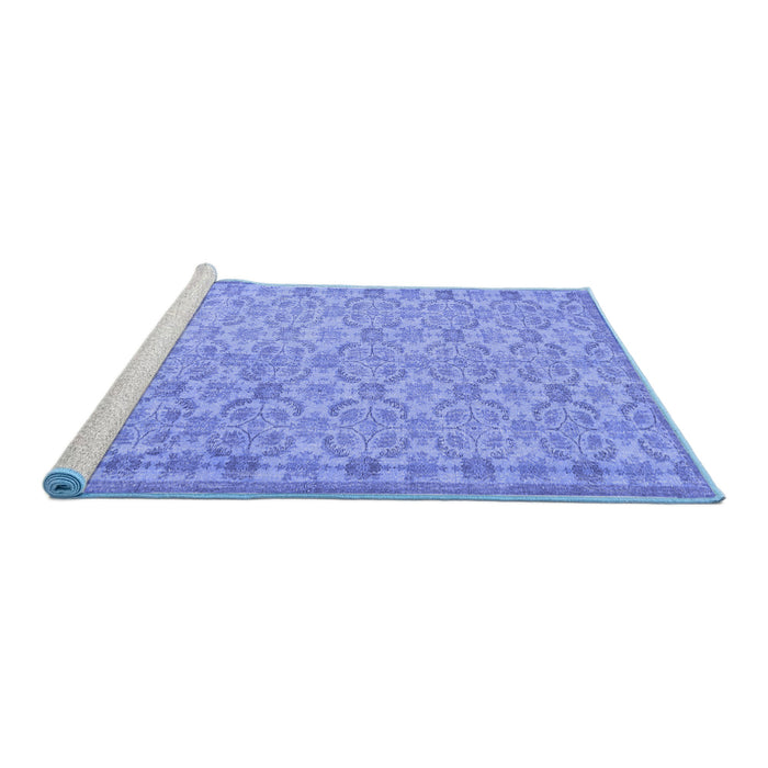 Sideview of Machine Washable Persian Blue Bohemian Rug, wshcon2257blu