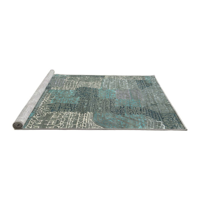 Serging Thickness of Machine Washable Contemporary Grayish Turquoise Green Rug, wshcon2258