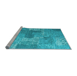 Sideview of Machine Washable Persian Light Blue Bohemian Rug, wshcon2258lblu