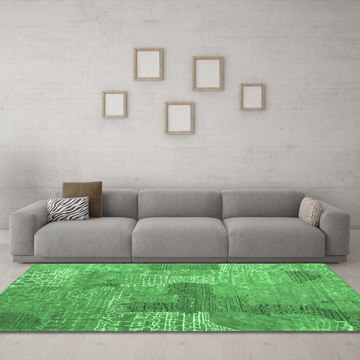 Machine Washable Persian Emerald Green Bohemian Area Rugs in a Living Room,, wshcon2258emgrn