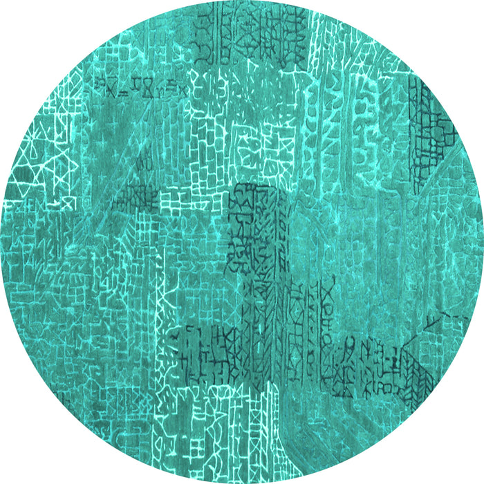 Round Machine Washable Persian Turquoise Bohemian Area Rugs, wshcon2258turq