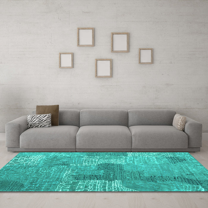 Machine Washable Persian Turquoise Bohemian Area Rugs in a Living Room,, wshcon2258turq