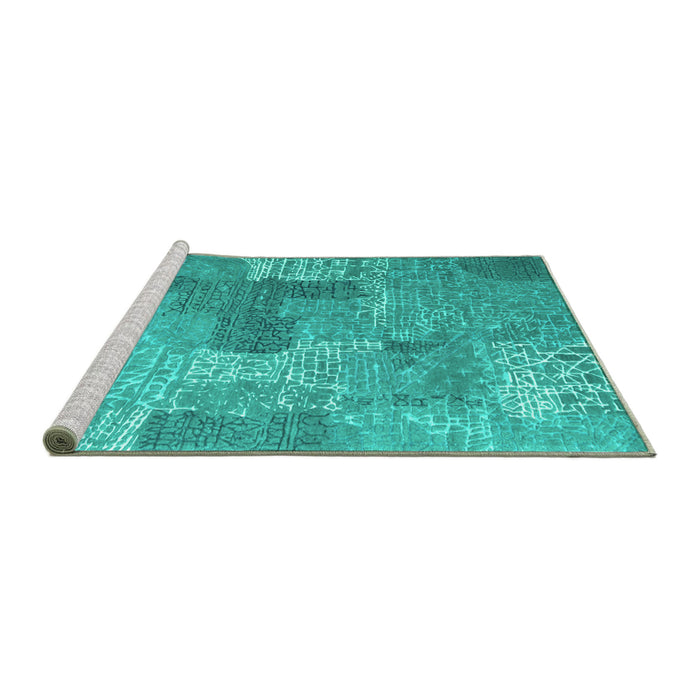 Sideview of Machine Washable Persian Turquoise Bohemian Area Rugs, wshcon2258turq