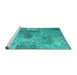 Sideview of Machine Washable Persian Turquoise Bohemian Area Rugs, wshcon2258turq