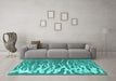 Machine Washable Abstract Turquoise Contemporary Area Rugs in a Living Room,, wshcon2259turq