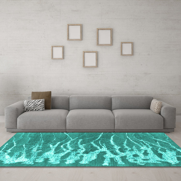Machine Washable Abstract Turquoise Contemporary Area Rugs in a Living Room,, wshcon2259turq