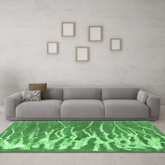 Machine Washable Abstract Emerald Green Contemporary Area Rugs in a Living Room,, wshcon2259emgrn