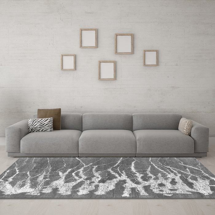 Machine Washable Abstract Gray Contemporary Rug in a Living Room,, wshcon2259gry