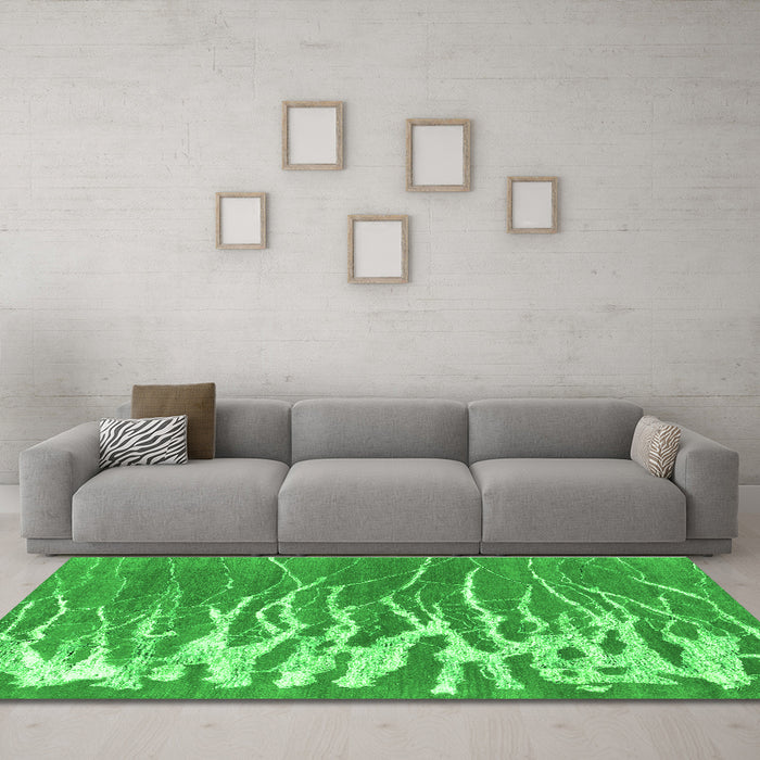 Machine Washable Abstract Green Contemporary Area Rugs in a Living Room,, wshcon2259grn